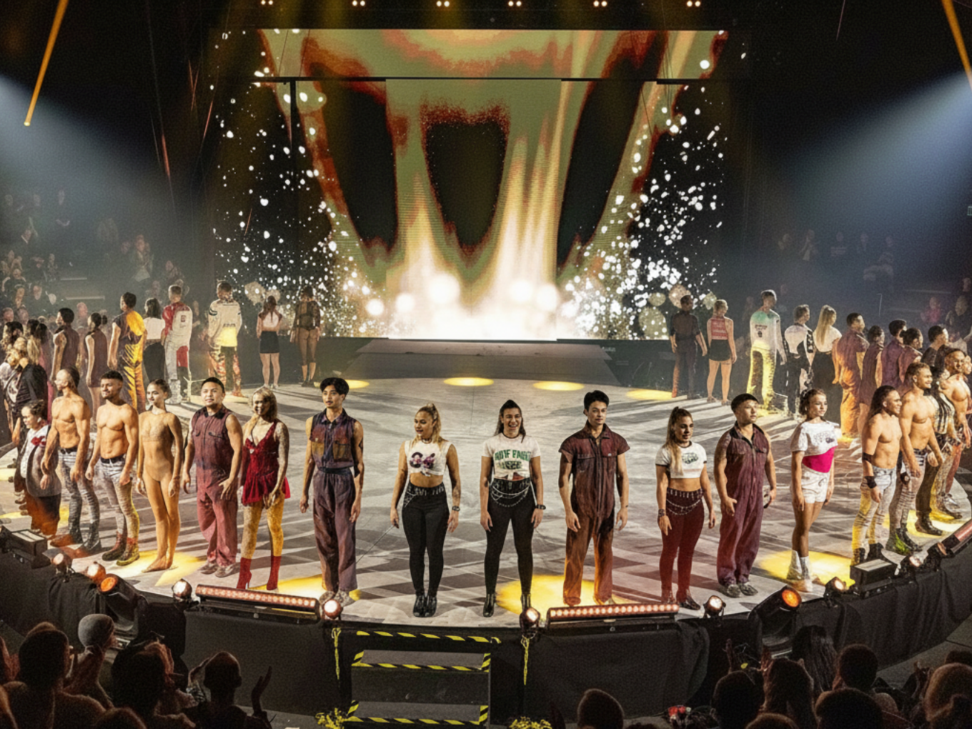 Flic Flac Ensemble beim Finale in der beleuchteten Manege