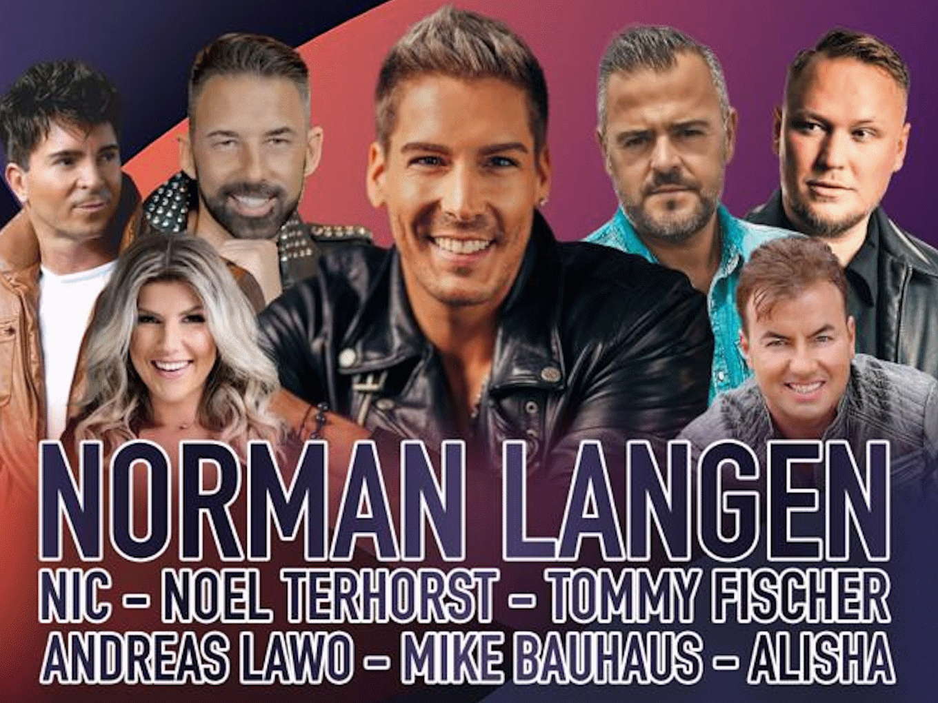 Zusammenstellung von Portraitbildern von Norman Langen live mit NIC, Noel Terhorst, Tommy Fischer, Andreas Lawo, Mike Bauhaus, Alisha
