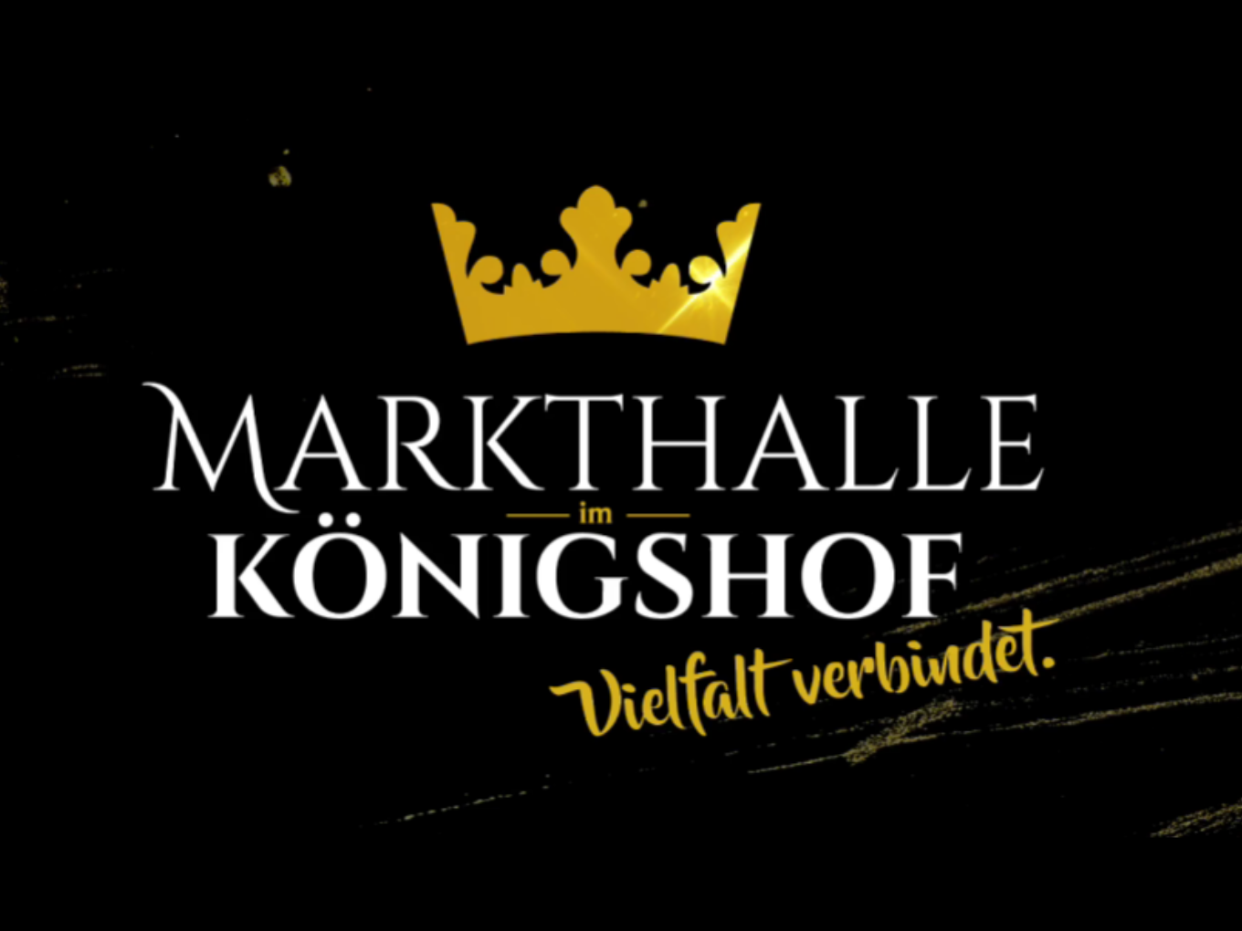 Markthalle im Königshof Logo, farbenfrohe Gestaltung mit modernem Schriftzug, symbolisiert Vielfalt und Genuss.